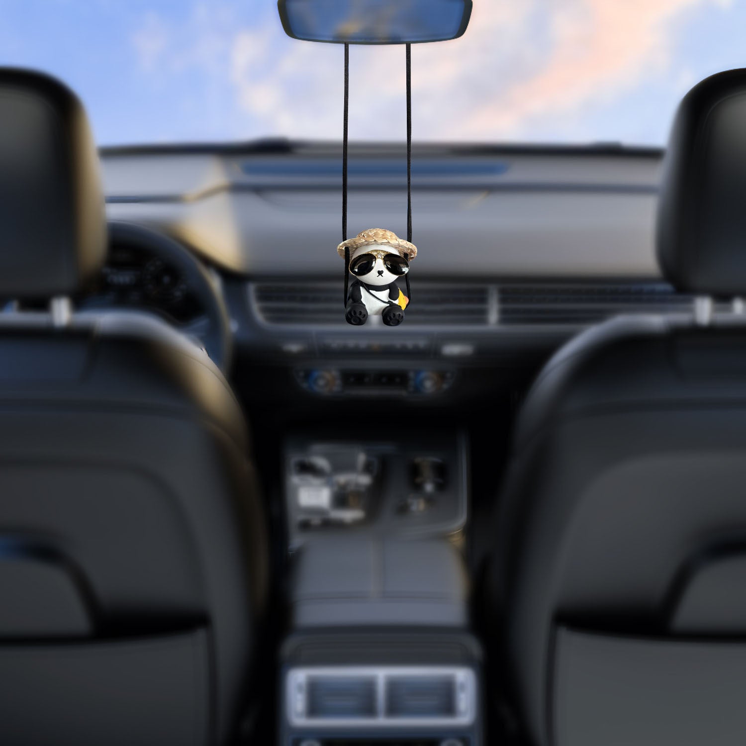Wholesale Straw hat  sunglasses and panda car decoration pendant